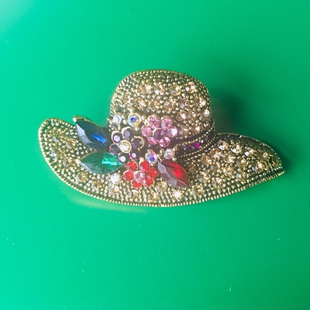 3/$23 Hat With Colorful Rhinestone Flowers Brooch - Picture 3 of 7